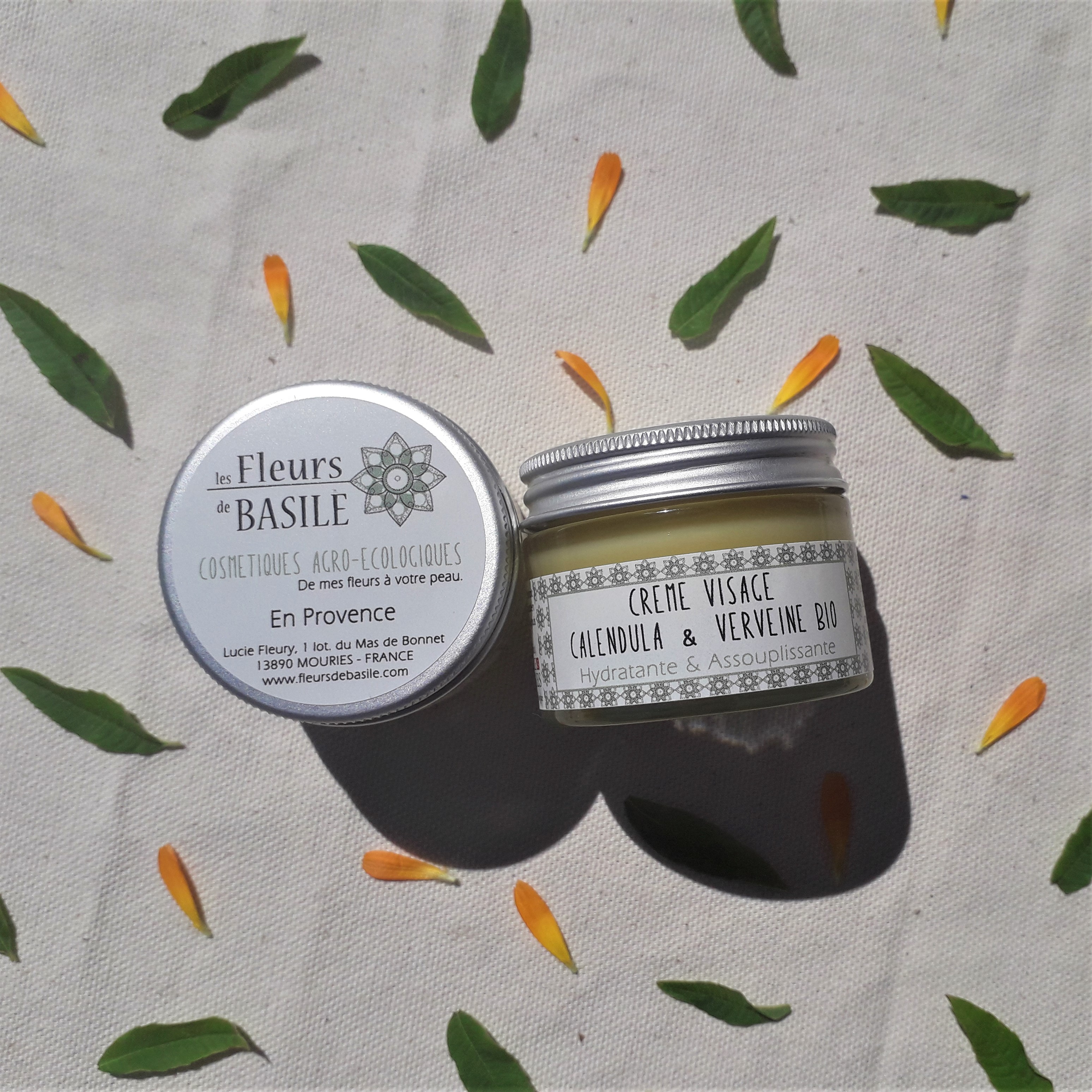 Crème visage bio Calendula verveine, Fleurs de Basile
